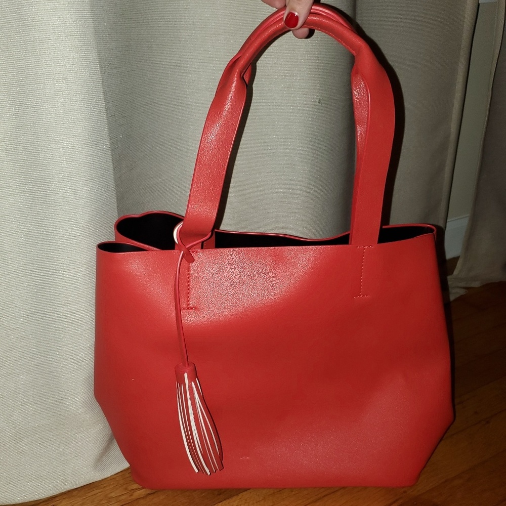 Red pleather tote